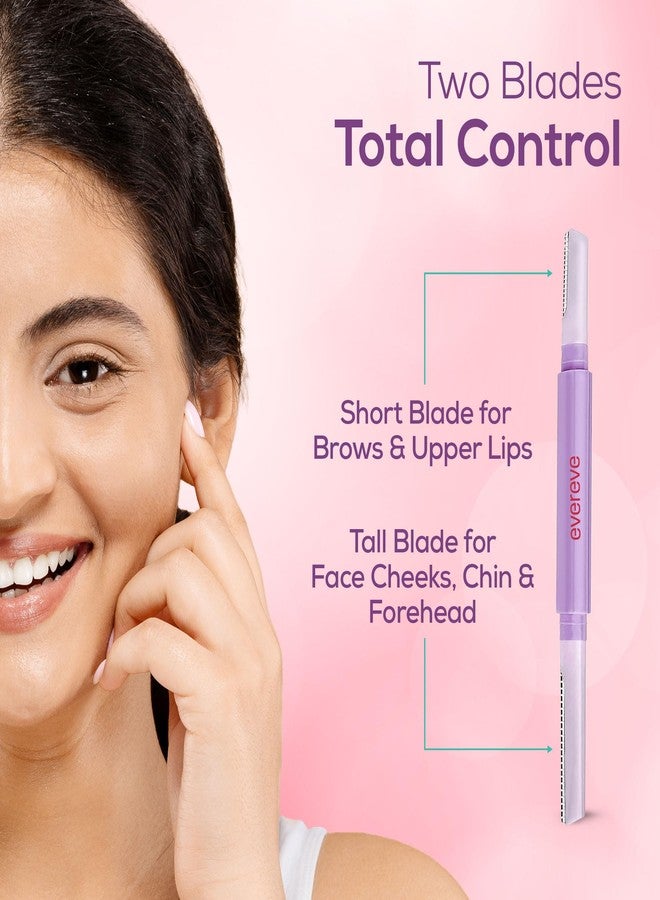 Evereve Face & Eyebrow Razor for Women, Pack of 3, Dual-Blade Head for Shaving with Precision & Coverage, German Steel Blades, Instant Painless Hair Removal, For All Skin Types, Dermaplaning Tool - Image 2