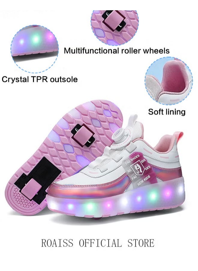 Kids Unisex Double Wheel Roller Skates Shoes LED Light Multimode Adjustable Rechargeable Sneakers for Children Boys and Girls Outdoors Luminous Shoes with Multifunction Detachable Roll Wheels Leisure Sports - Image 1