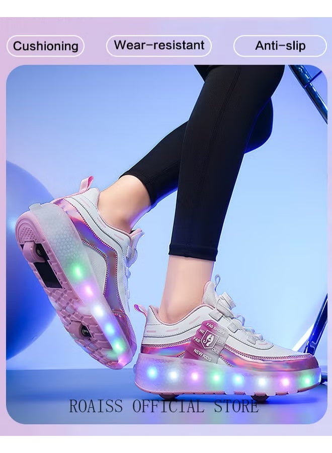 Kids Unisex Double Wheel Roller Skates Shoes LED Light Multimode Adjustable Rechargeable Sneakers for Children Boys and Girls Outdoors Luminous Shoes with Multifunction Detachable Roll Wheels Leisure Sports - Image 3