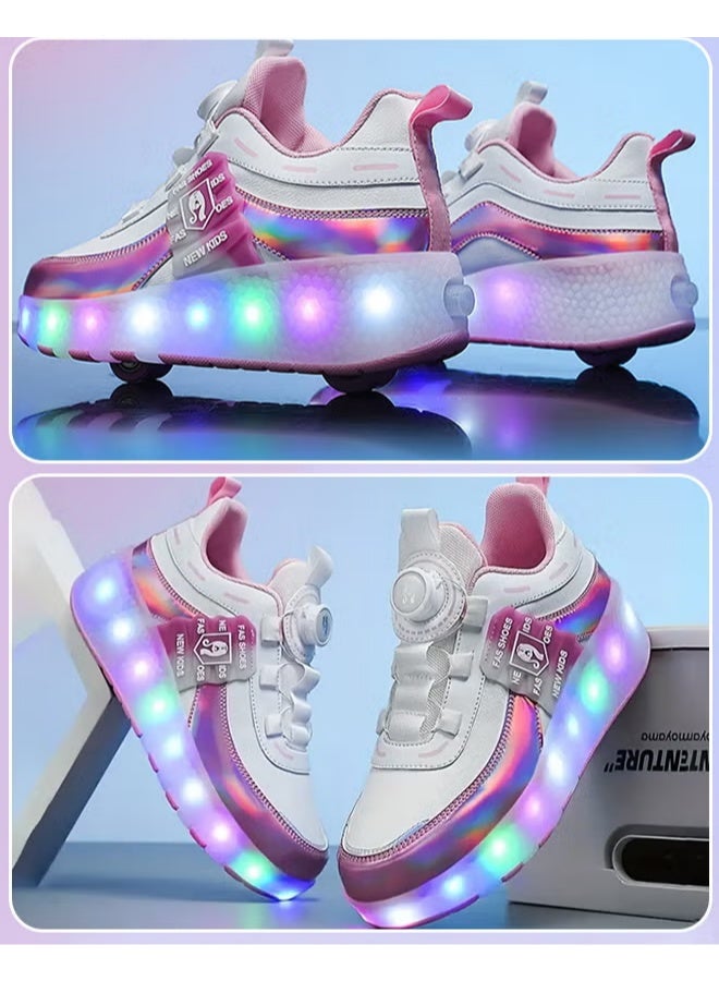 Kids Unisex Double Wheel Roller Skates Shoes LED Light Multimode Adjustable Rechargeable Sneakers for Children Boys and Girls Outdoors Luminous Shoes with Multifunction Detachable Roll Wheels Leisure Sports - Image 5