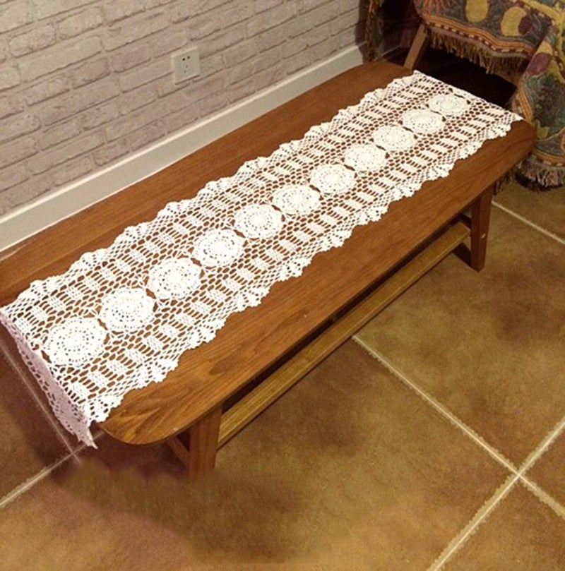 Hetao 12x51 100% Cotton Handmade Crochet lace Table Runners Oblong Tablecloth Doilies Doily Beige - Image 5