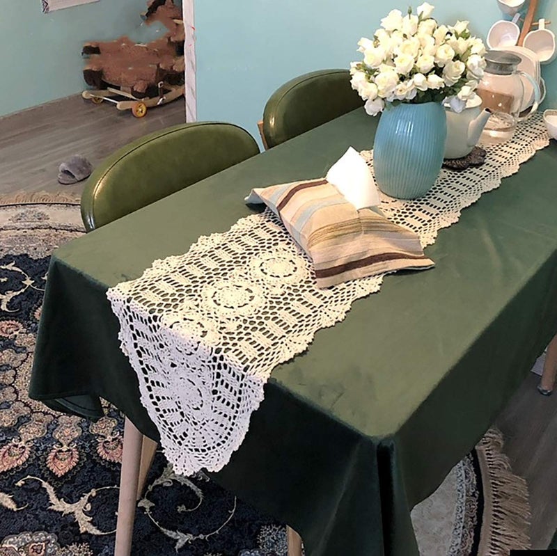 Hetao 12x51 100% Cotton Handmade Crochet lace Table Runners Oblong Tablecloth Doilies Doily Beige - Image 1
