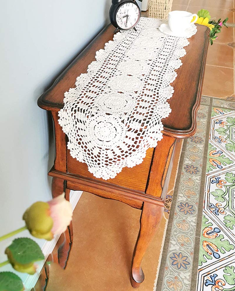 Hetao 12x51 100% Cotton Handmade Crochet lace Table Runners Oblong Tablecloth Doilies Doily Beige - Image 2