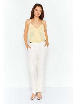 Planet Gold Women V Neck Sleeveless Textured Crop Top, Yellow  - Image 2