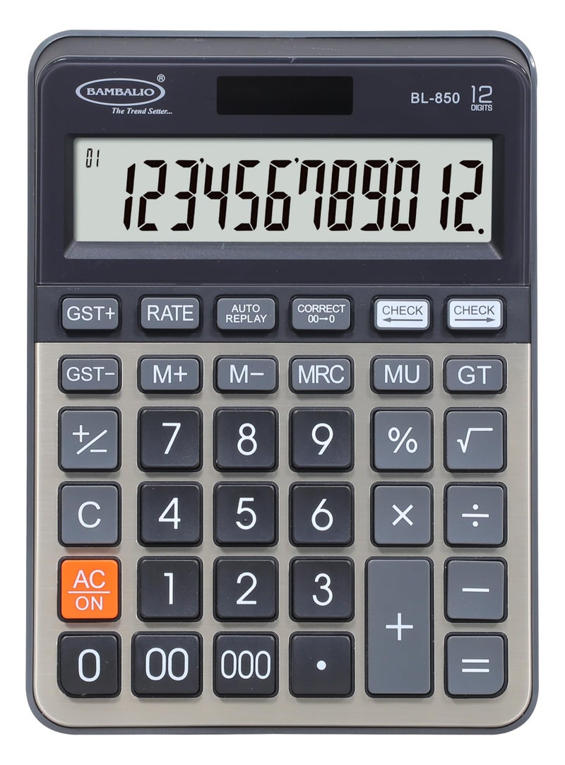 Bambalio 12 Digits BL-850 Large Display with Golden Metallic Panel 3 Years Warranty Electronic Calculator with Tax Keys & 000 Key - Image 3