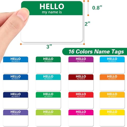 Kelenate 96 Pcs Name Tags Colorful Sticker-16 Colors (3"x2") Hello My Name is Peel & Stick Identification Badges for School, Office, Conferences & Family Parties. - Image 2
