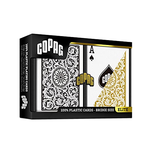 Copag Elite Plastic Playing Cards, Bridge Size, Regular Index, Black & Gold, Double Deck Set - Image 1