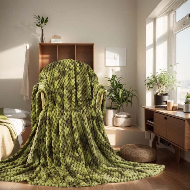 Richave Fleece Throw Blanket Premium Lightweight Anti-Static 50x60 Inches Travel Size 3D Clouds Stylish Jacquard Throw Blanket for Winter  Tie-dye Olive Green - Image 1