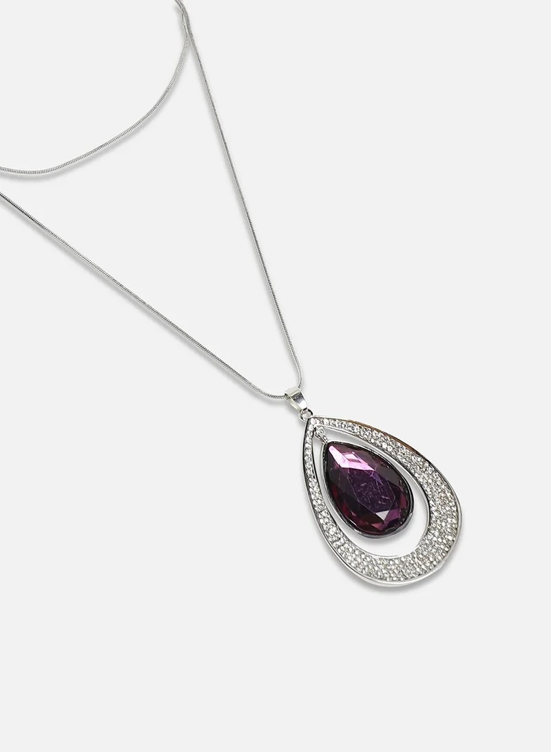 SOHI Women's Oval-Shaped Artificial Stones Studded Pendants With Chains