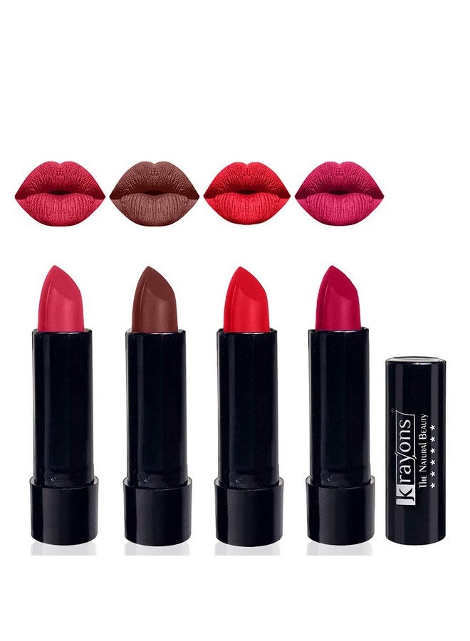 كرايونز أحمر شفاه كريونز كيوت بوب مرطب غير لامع، مقاوم للماء، فيرست كراش، لون بني، برتقالي كراش، شفاه وردية، 3.5 جرام لكل عبوة (عبوة من 4 قطع) - Image 1