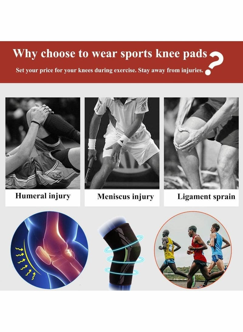 Knee Brace, 2 Pcs Knee Support Brace for Men & Women, Knee Compression Sleeve for Running, Pain Relief (Large, Black Green)