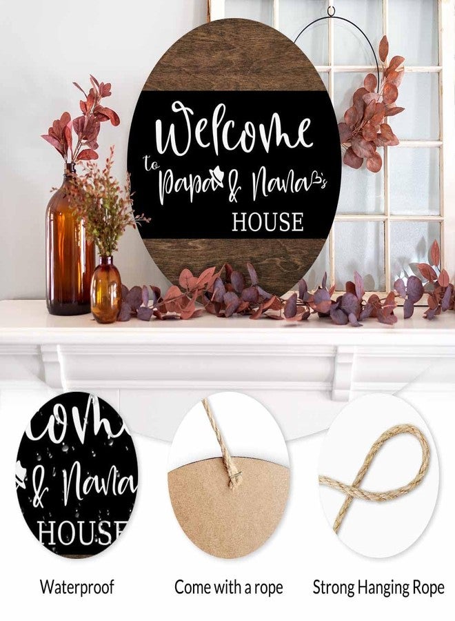 Beabes Welcome Sign, 12in Round Wooden Hanging Decoration for Front Door, Welcome to Papa and Nana's House, Home Garden Housewarming Decor - Image 3