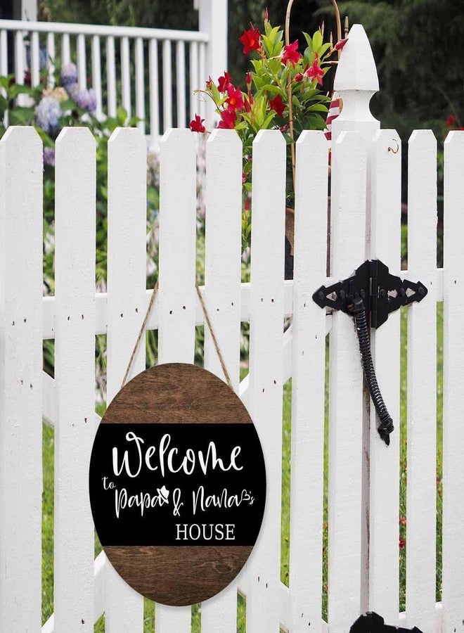 Beabes Welcome Sign, 12in Round Wooden Hanging Decoration for Front Door, Welcome to Papa and Nana's House, Home Garden Housewarming Decor - Image 4