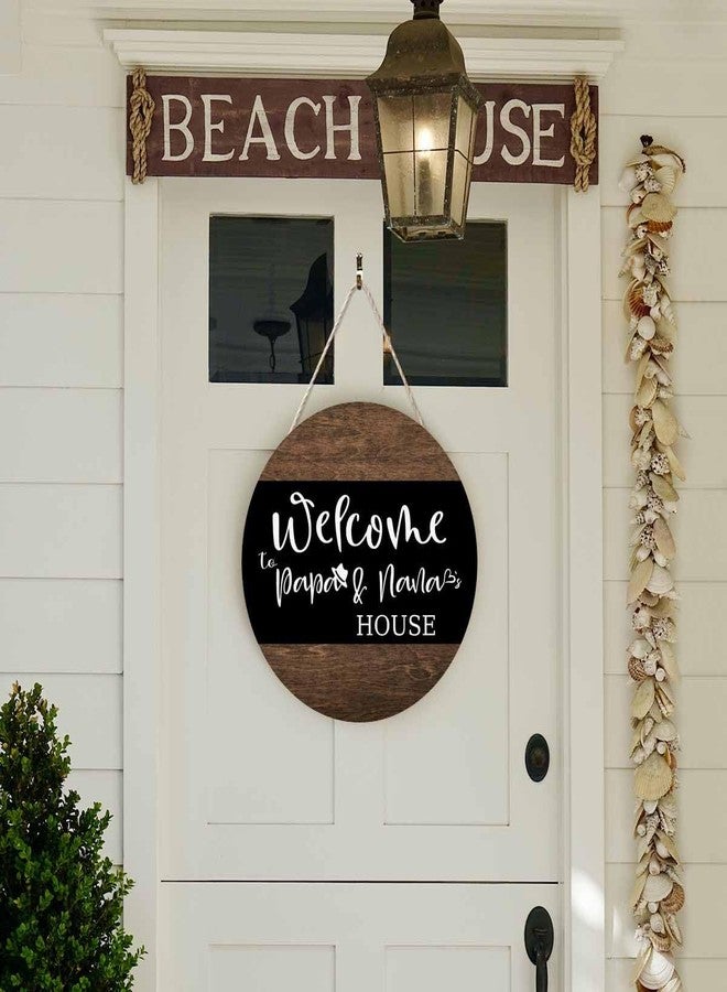 Beabes Welcome Sign, 12in Round Wooden Hanging Decoration for Front Door, Welcome to Papa and Nana's House, Home Garden Housewarming Decor - Image 5