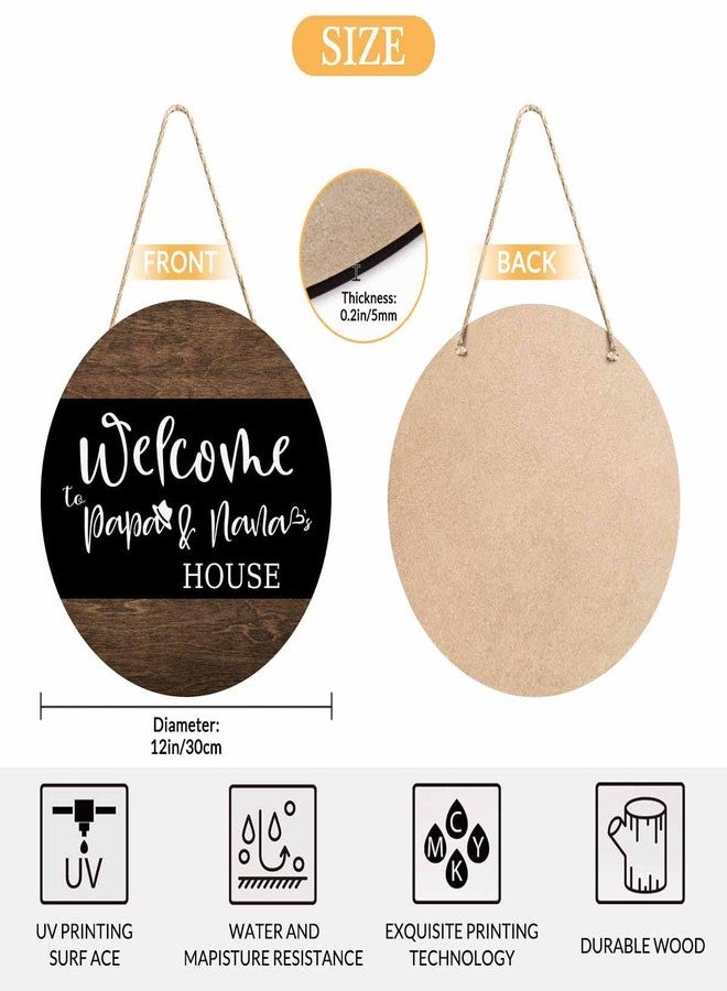 Beabes Welcome Sign, 12in Round Wooden Hanging Decoration for Front Door, Welcome to Papa and Nana's House, Home Garden Housewarming Decor - Image 2