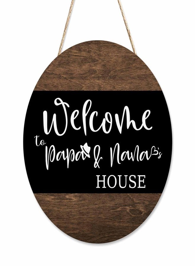 Beabes Welcome Sign, 12in Round Wooden Hanging Decoration for Front Door, Welcome to Papa and Nana's House, Home Garden Housewarming Decor - Image 1