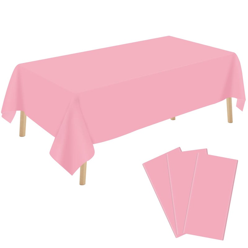 YSYJ 3 Pack Pink Plastic Tablecloth Disposable Rectangular Table Cloth 54 x 108 Inch Table Cover for Parties - Image 1