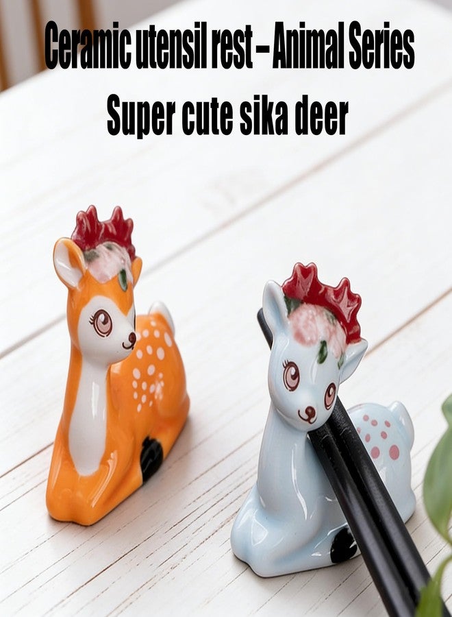 Vay Forwarg Cute Sika Deer Ceramic Utensil Rest Set of 4 – Chopstick Rest and Spoon Holder, Perfect for Christmas Gifts, Kitchen and Dining Table Decoration - Image 2