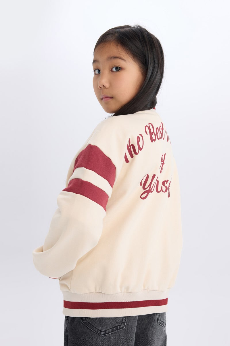 DeFacto Girl Printed College Colla Bomber Jacket - Image 1