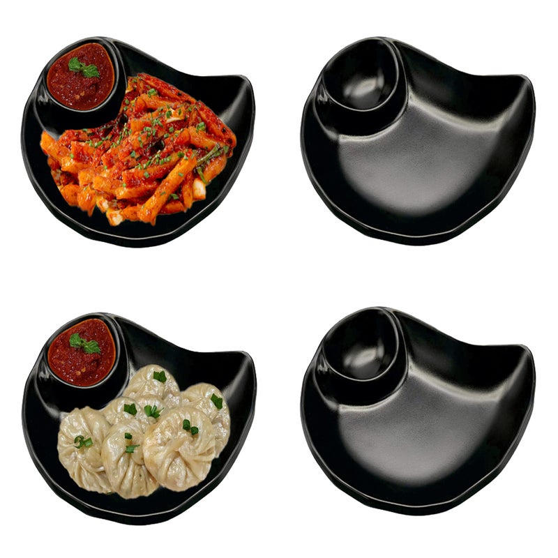 ZIDO Pack of 4 Multi-Purpose Serving Platter for All Types of Snacks Like Noodles, Spring Roll, Pasta, French Fries, Chilly Potato, Momos, Burger, Paneer Tikka, Tandoori Items and as Your Wish. - Image 1