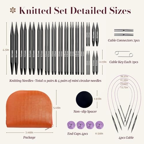 Yarniss 15 Pairs Circular Knitting Needle Combo, 4.5-Inch Round Knitting Needle 3.0~8.0mm, 2.16-Inch Shorties Needles US Size 2.5-10, Interchangeable Aluminum Cable Needles with Case - Image 2