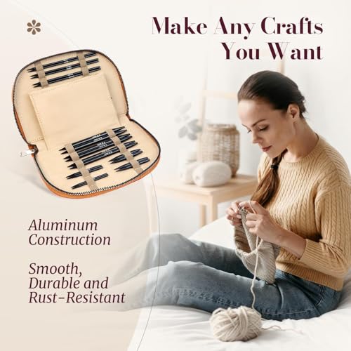 Yarniss 15 Pairs Circular Knitting Needle Combo, 4.5-Inch Round Knitting Needle 3.0~8.0mm, 2.16-Inch Shorties Needles US Size 2.5-10, Interchangeable Aluminum Cable Needles with Case - Image 5