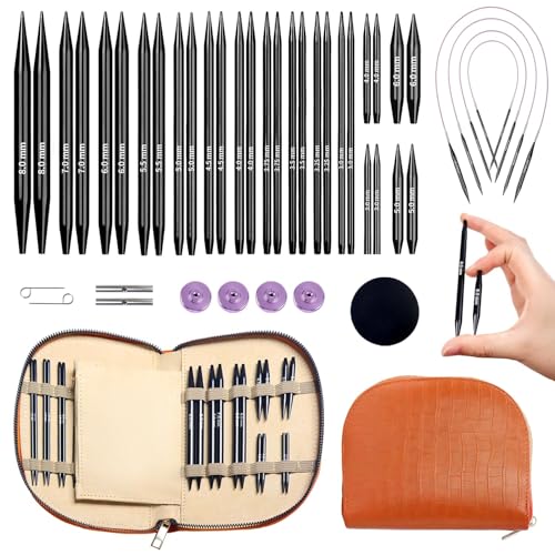 Yarniss 15 Pairs Circular Knitting Needle Combo, 4.5-Inch Round Knitting Needle 3.0~8.0mm, 2.16-Inch Shorties Needles US Size 2.5-10, Interchangeable Aluminum Cable Needles with Case - Image 1