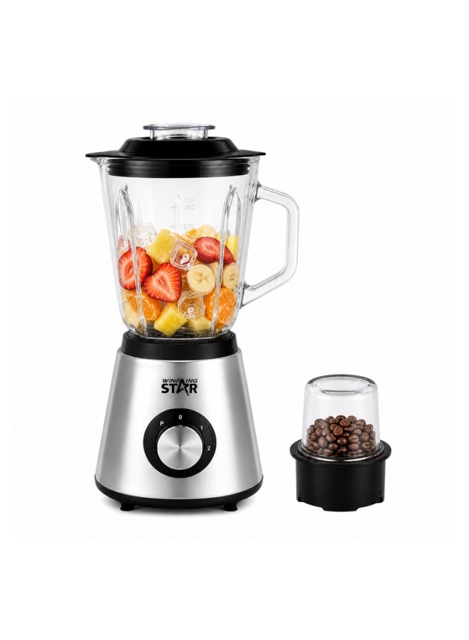 ويننج ستار خلاط ومطحنة ST-5924‏ 2 في 1، خلاط زجاجي سعة 1.5 لتر مع كوب طحن، محرك نحاسي بقوة 350 واط، 6 شفرات من الستانلس ستيل، سرعتان لتحضير العصائر والسموثي وطحن التوابل - Image 1