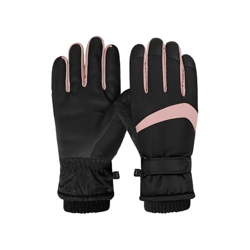 Feelorna Women Ski Gloves Windproof Thermal Touchscreen Gloves Waterproof Surface and Fleece Lined Winter Warm Glove for Skiing Cycling Riding Outdoor Sports Black Pink - Image 1