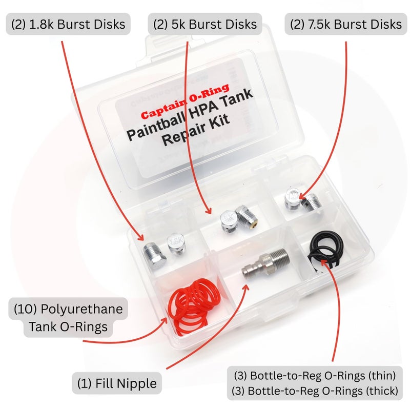 Captain O-Ring Paintball Tank Repair Kit (Burst Disks, Fill Nipple, Tank O-Rings, etc) - Image 2