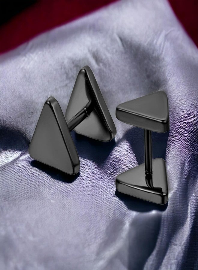 Shree Ju™ Trendy Black Triangle Barbell Dumbbell Studs Earrings Screw Back Piercing Stainless Steel Bali Fashion Jewellery For Men Women Boys Girls Unisex - Image 3