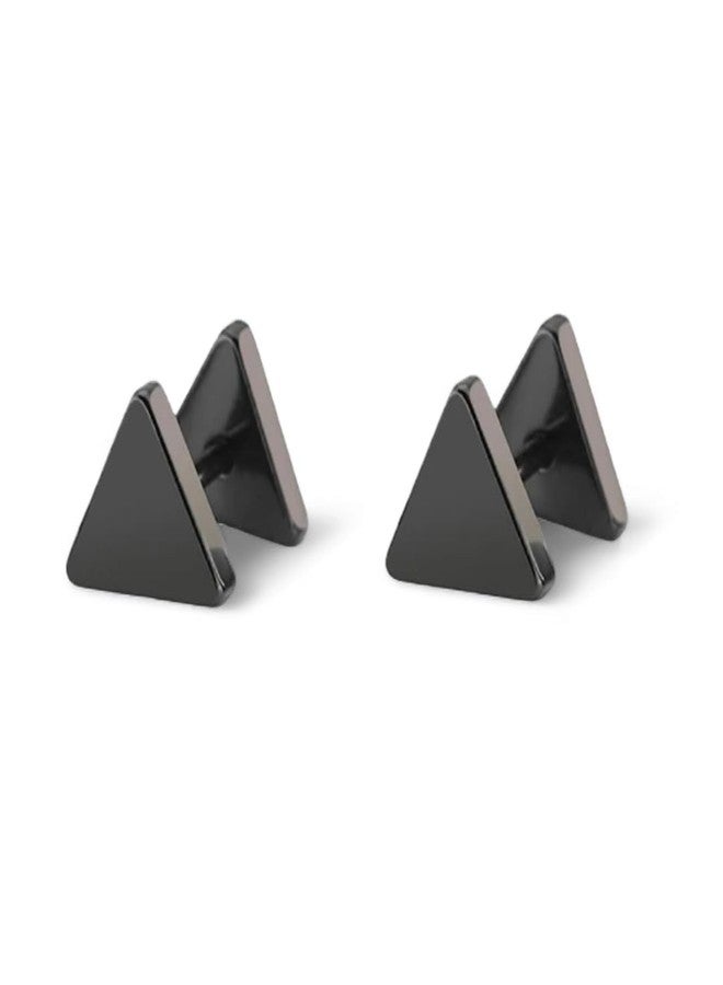 Shree Ju™ Trendy Black Triangle Barbell Dumbbell Studs Earrings Screw Back Piercing Stainless Steel Bali Fashion Jewellery For Men Women Boys Girls Unisex - Image 4