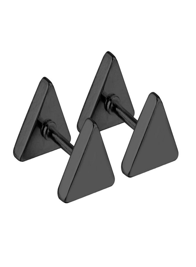 Shree Ju™ Trendy Black Triangle Barbell Dumbbell Studs Earrings Screw Back Piercing Stainless Steel Bali Fashion Jewellery For Men Women Boys Girls Unisex - Image 1