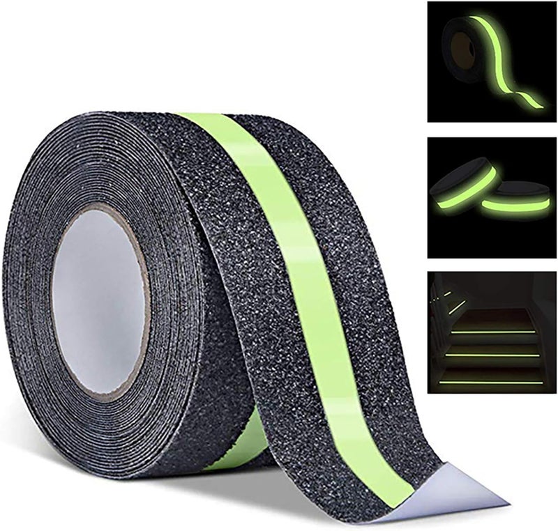 Slyford Anti-Slip Safety Grip Tape, Non-Slip Grip Adhesive Tape to Indoor or Outdoor Stair, Green Glowing in The Dark Non Skid Stage Safety Tape, Easy Apply & Remove (50MM x 5 Meter) - Image 1