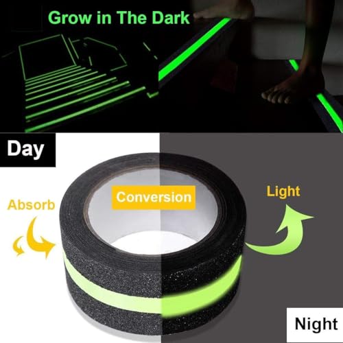 Slyford Anti-Slip Safety Grip Tape, Non-Slip Grip Adhesive Tape to Indoor or Outdoor Stair, Green Glowing in The Dark Non Skid Stage Safety Tape, Easy Apply & Remove (50MM x 5 Meter) - Image 2