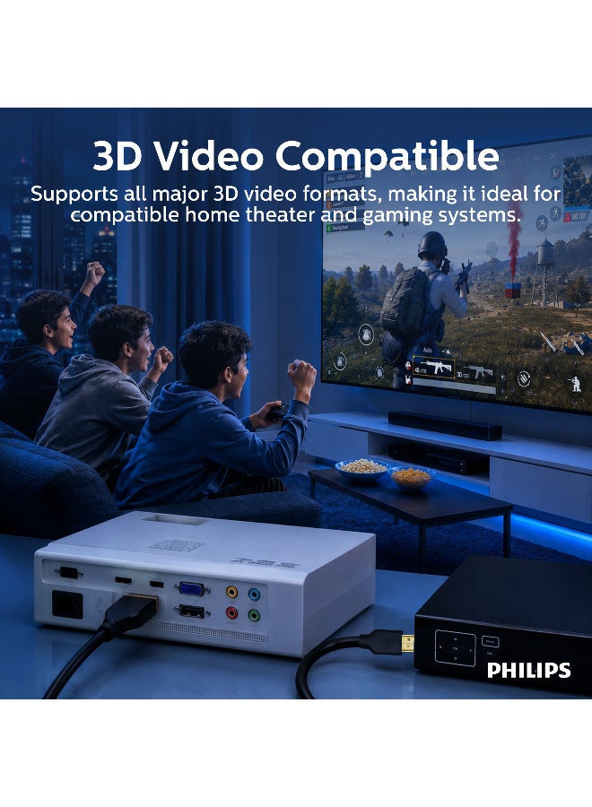 Philips High-Speed HDMI 2.0 Cable with Ethernet (4K UHD @ 60Hz, 18Gbps, Gold-Plated, 5 Meter) – Black black - Image 3