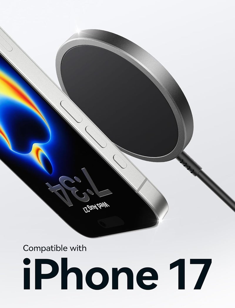 jsaux Magnetic Wireless Charger for MagSafe, 15W Fast Charging Mag Charger Pad with Dual Charging Ports, 7.5W Max Compatible with iPhone 17/17e/16 Pro Max/iPhone 16 15 Plus/14/13, Magsafe Case-Black - Image 2