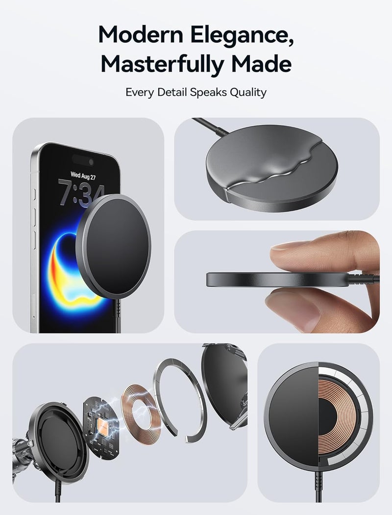 jsaux Magnetic Wireless Charger for MagSafe, 15W Fast Charging Mag Charger Pad with Dual Charging Ports, 7.5W Max Compatible with iPhone 17/17e/16 Pro Max/iPhone 16 15 Plus/14/13, Magsafe Case-Black - Image 5