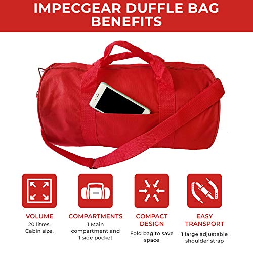 ImpecGear Round Duffel Team Sports Equipment Bags, Travel Gym Fitness Bag. (Red) Small, Medium - Image 3