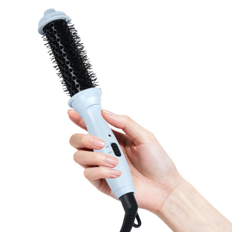 Ouphiny Dual Voltage Heated Round Brush, Mini Thermal Brush for Volumizing and Small Curls, 1 Inch Travel Curling Iron for Short Hair, Blue - Image 1