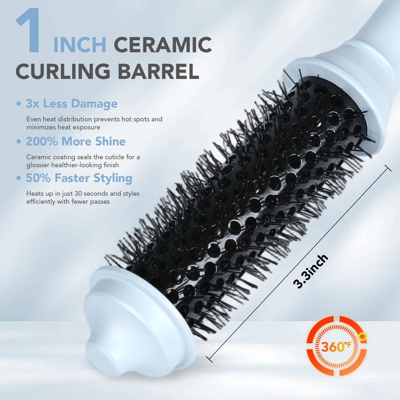 Ouphiny Dual Voltage Heated Round Brush, Mini Thermal Brush for Volumizing and Small Curls, 1 Inch Travel Curling Iron for Short Hair, Blue - Image 3
