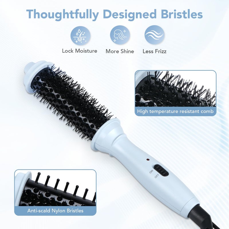 Ouphiny Dual Voltage Heated Round Brush, Mini Thermal Brush for Volumizing and Small Curls, 1 Inch Travel Curling Iron for Short Hair, Blue - Image 4
