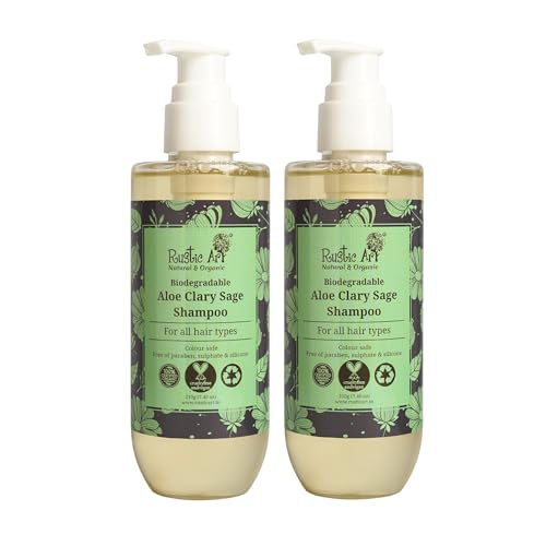 Rustic Art Aloe Clary Sage Shampoo Pack of 2 | Daily Gentle Cleansing & Hair Fall Control | Sulphate & Paraben Free | Aloe Vera, Amino Acid, Vitamin E | Vegan Shampoo for Men & Women | 210g x 2 - Image 1