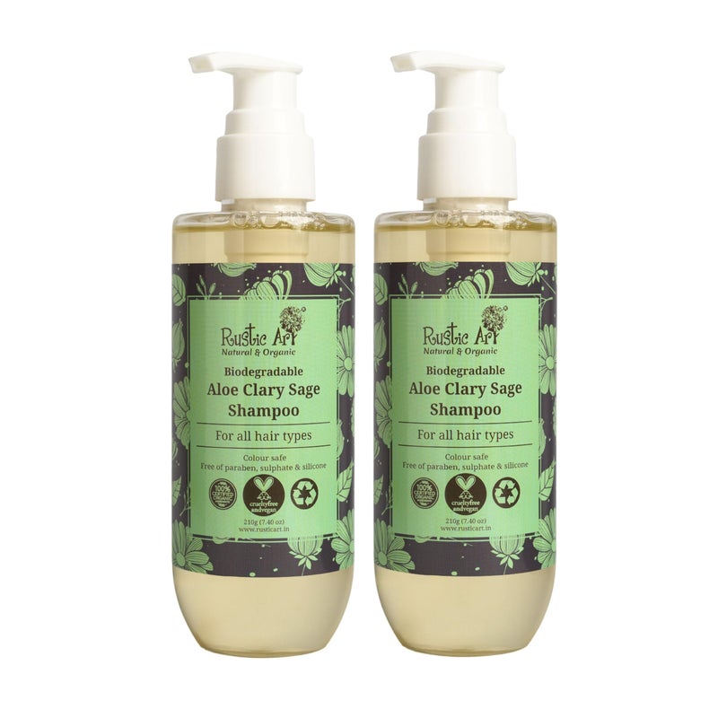 Rustic Art Aloe Clary Sage Shampoo Pack of 2 | Daily Gentle Cleansing & Hair Fall Control | Sulphate & Paraben Free | Aloe Vera, Amino Acid, Vitamin E | Vegan Shampoo for Men & Women | 210g x 2 - Image 5