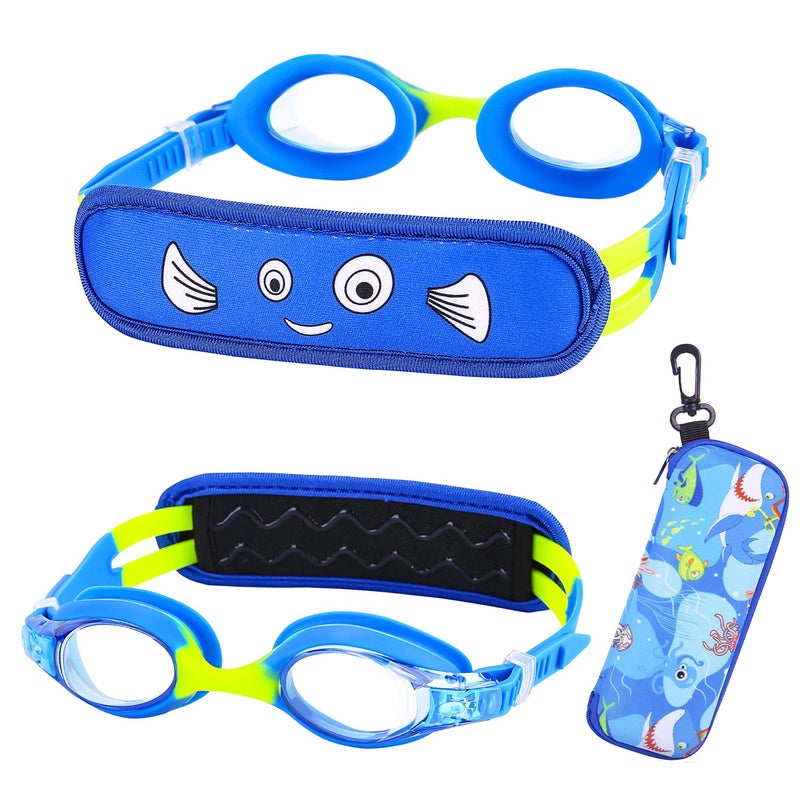 RUIGAO Swim Goggles 2/3/4/5 Year old, Toddler Goggles No Hair Pull, Goggles Kids 3-6,Blue Swimming Goggles Boys - Image 1