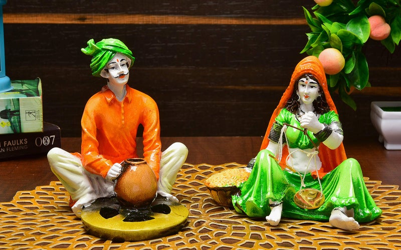Karigaari India Handcrafted Rajasthani Couple Making Pottery & Taraju Showpiece for Home Decor - Image 5
