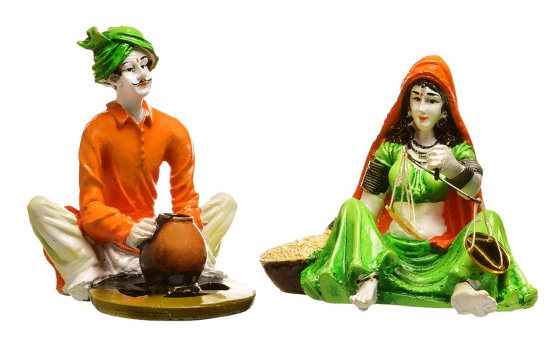 Karigaari India Handcrafted Rajasthani Couple Making Pottery & Taraju Showpiece for Home Decor - Image 2