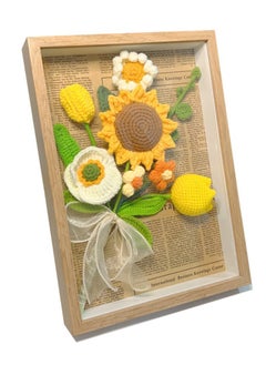 KASTWAVE Handmade Preserved Crochet Sunflower with Photo Frame - Artificial Hand-Knitted Sunflower Roses Bouquet Wall Decor Gift for Her Birthday Gifts for Women, Mothers Day Sunflower Gifts for Mom  - Image 1