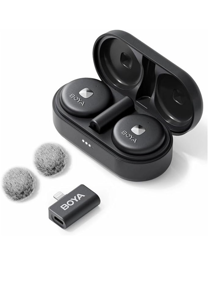 بويا ميكروفون لافالير لاسلكي من اوميك دي لايفون وايباد، ميكروفون بمشبك حزام مغناطيسي مع حافظة شحن لاسلكي، تقليل الضوضاء 50 متر لتسجيل الفيديو، أحمر - Image 1