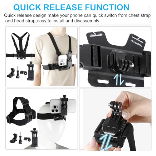 PellKing Mobile Phone Chest Strap Harness Mount Head Strap Holder Kit for POV/VLOG,Cell Phone Clip Compatible with iPhone,Samsung,GoPro Hero 9, 8,7, 6, 5, 4, 3,2, 1,AKASO,DJI Osmo,and Action Cameras… - Image 5
